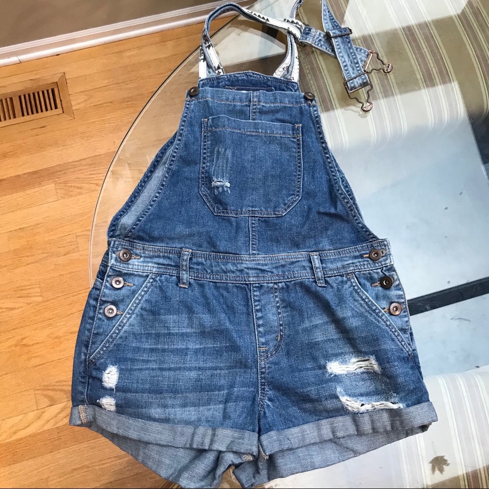 distressed aztec overalls